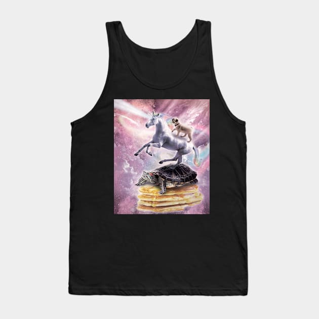 Flying Laser Unicorn Pug On Turtle On Pancakes Tank Top by Random Galaxy